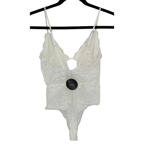 Lulus New! Sultry White Sheer Lace Cutout Bodysuit V-Neckline Sexy Romantic M - Picture 3 of 6